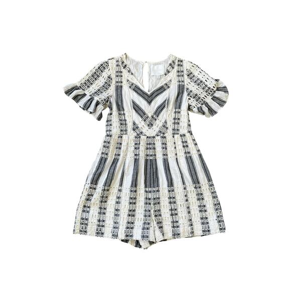 Anthropologie Ett:twa Striped Eyelet Romper Short Sleeve White Gray Blue 10 - Picture 7 of 16